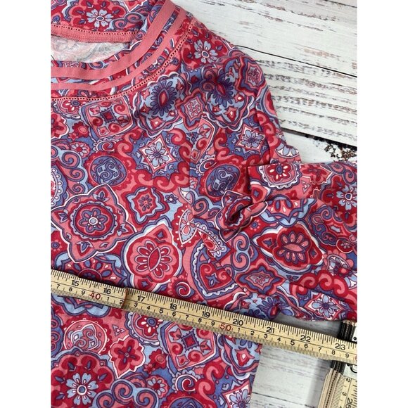 Talbots NEW Tunic Blouse PINK Geometric Long Bell Sleeve Sz XL Light Peasant - Picture 8 of 13